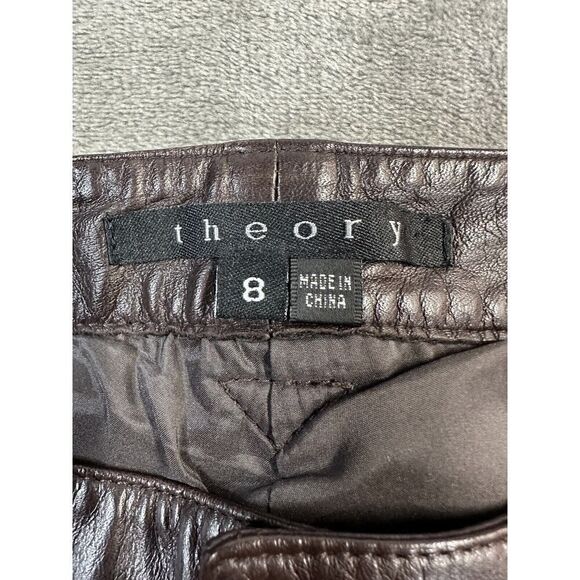 Theory mid rise Leather Brown Pants straight leg sz 8 - Picture 13 of 15